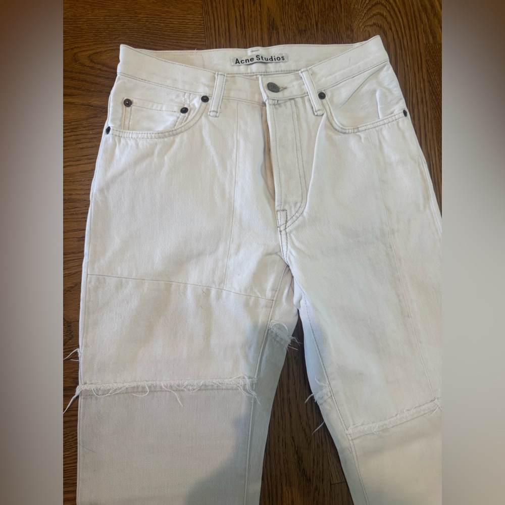 Acne Patchwork Off-White & Light Gray Slim Straig… - image 2